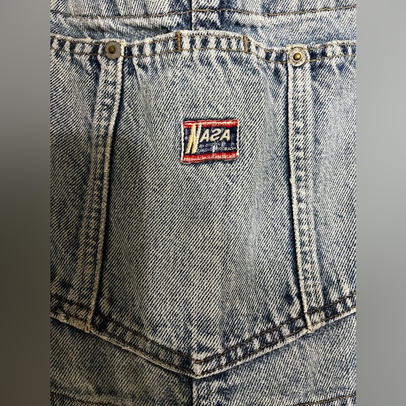 Vintage 90s NASA Y2K Backward S Acid Wash Button Fly Denim Overalls - Picture 5 of 16